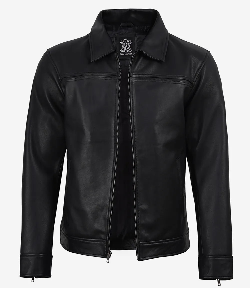 Mark Pour Homme Harrington Noir Cuir D’agneau Blouson