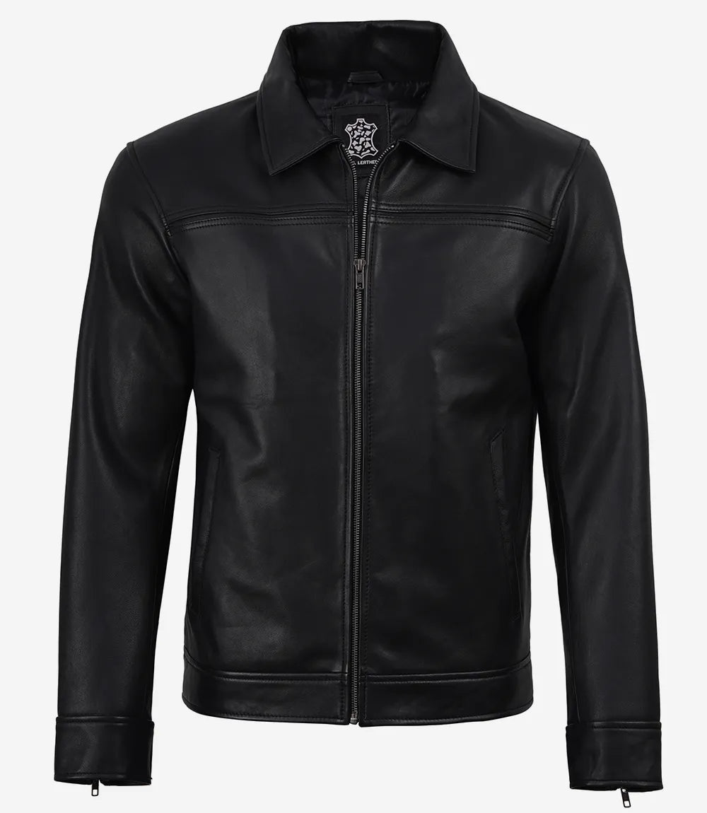 Mark Pour Homme Harrington Noir Cuir D’agneau Blouson