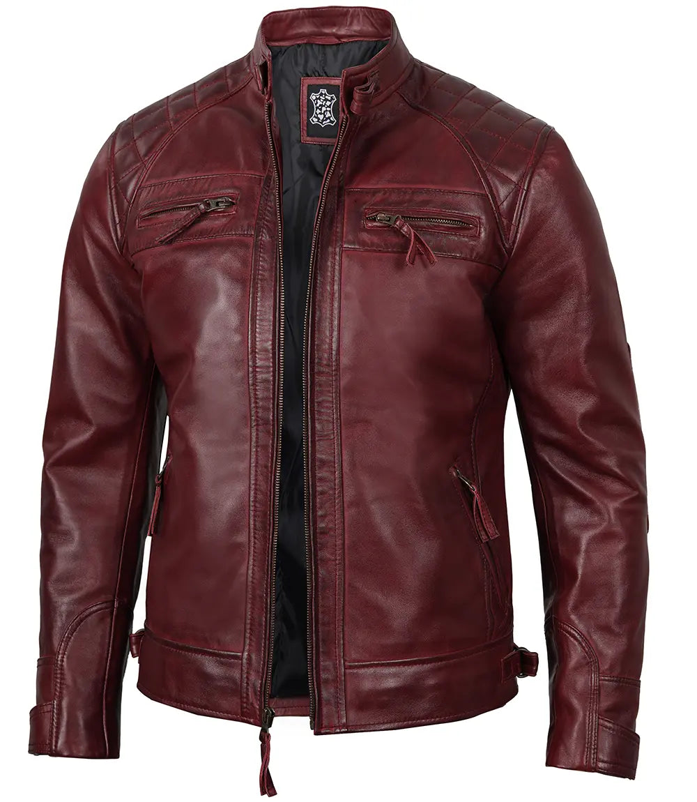 Blouson en cuir marron café racer