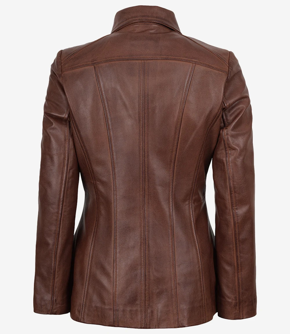 Marsha Manteau En Cuir Marron Cognac Pour
