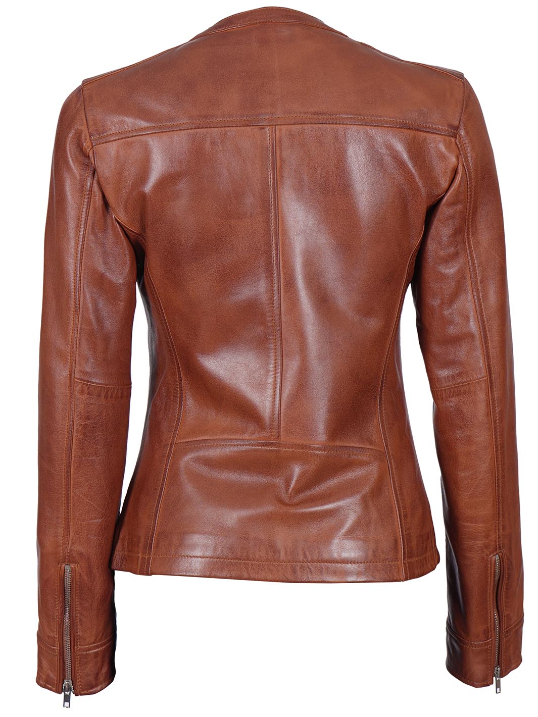 Veste de motard en cuir texturé marron Maude pour femme