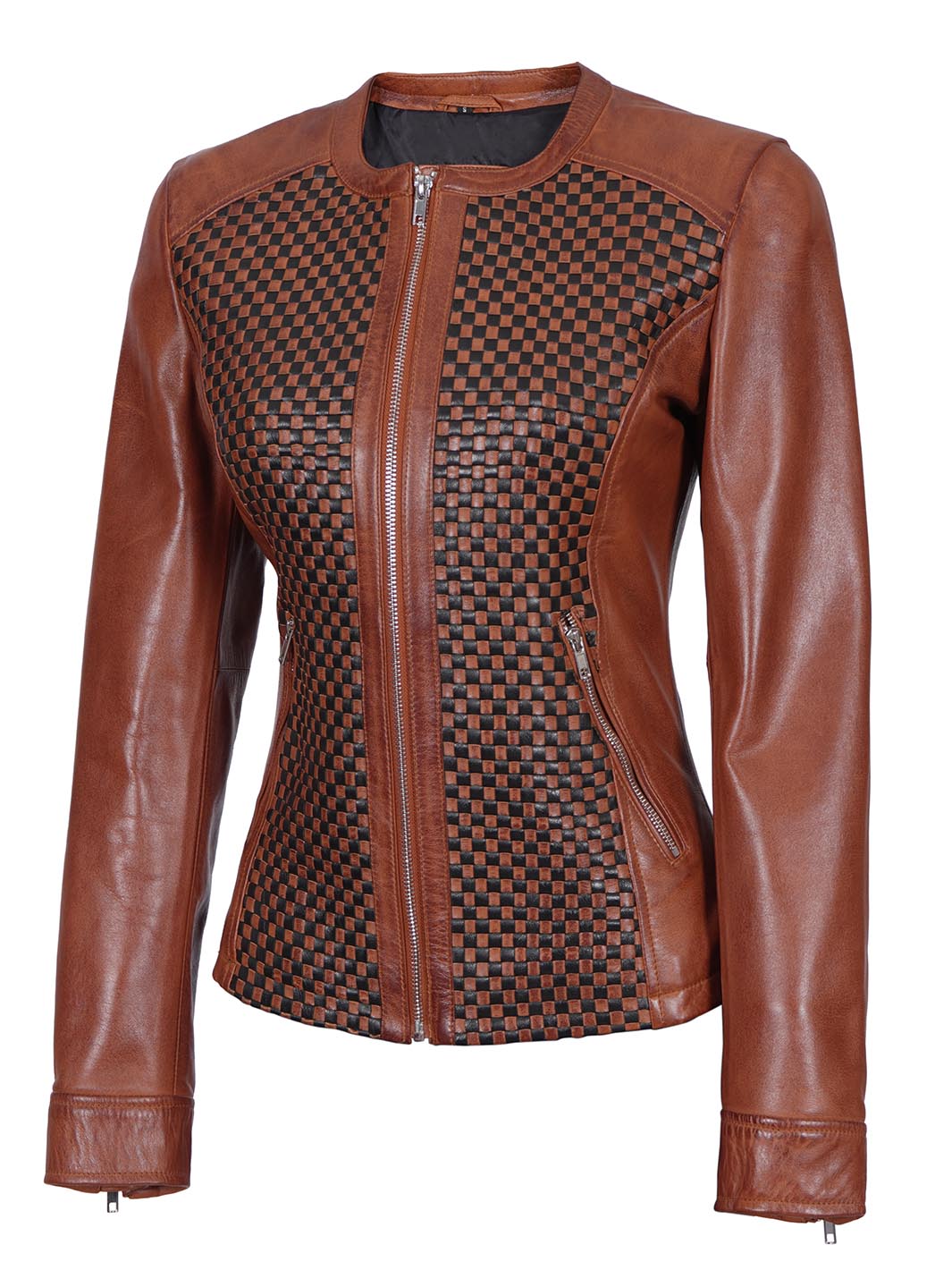 Veste de motard en cuir texturé marron Maude pour femme