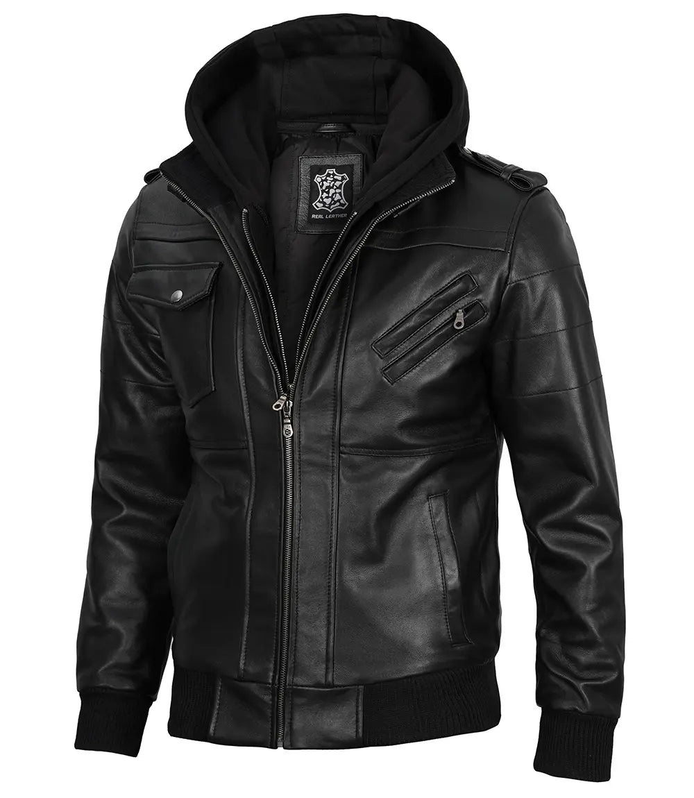 Veste noire à capuche pour hommes