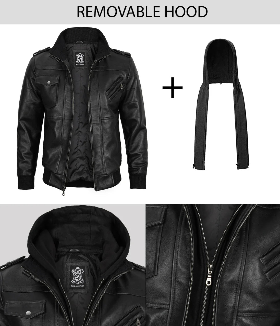 Veste noire à capuche amovible pour homme