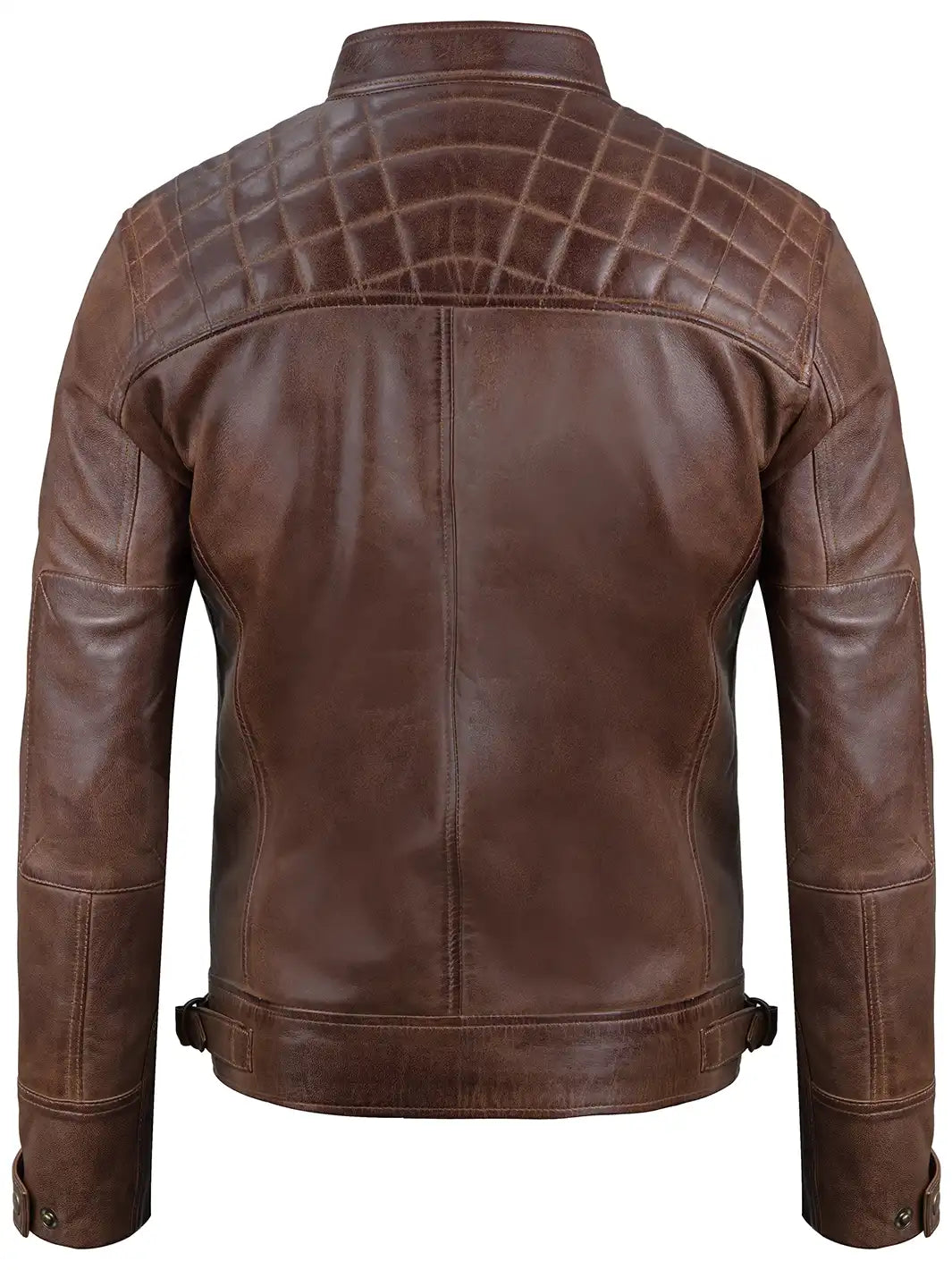Veste en cuir véritable Cafe Racer marron chocolat pour homme