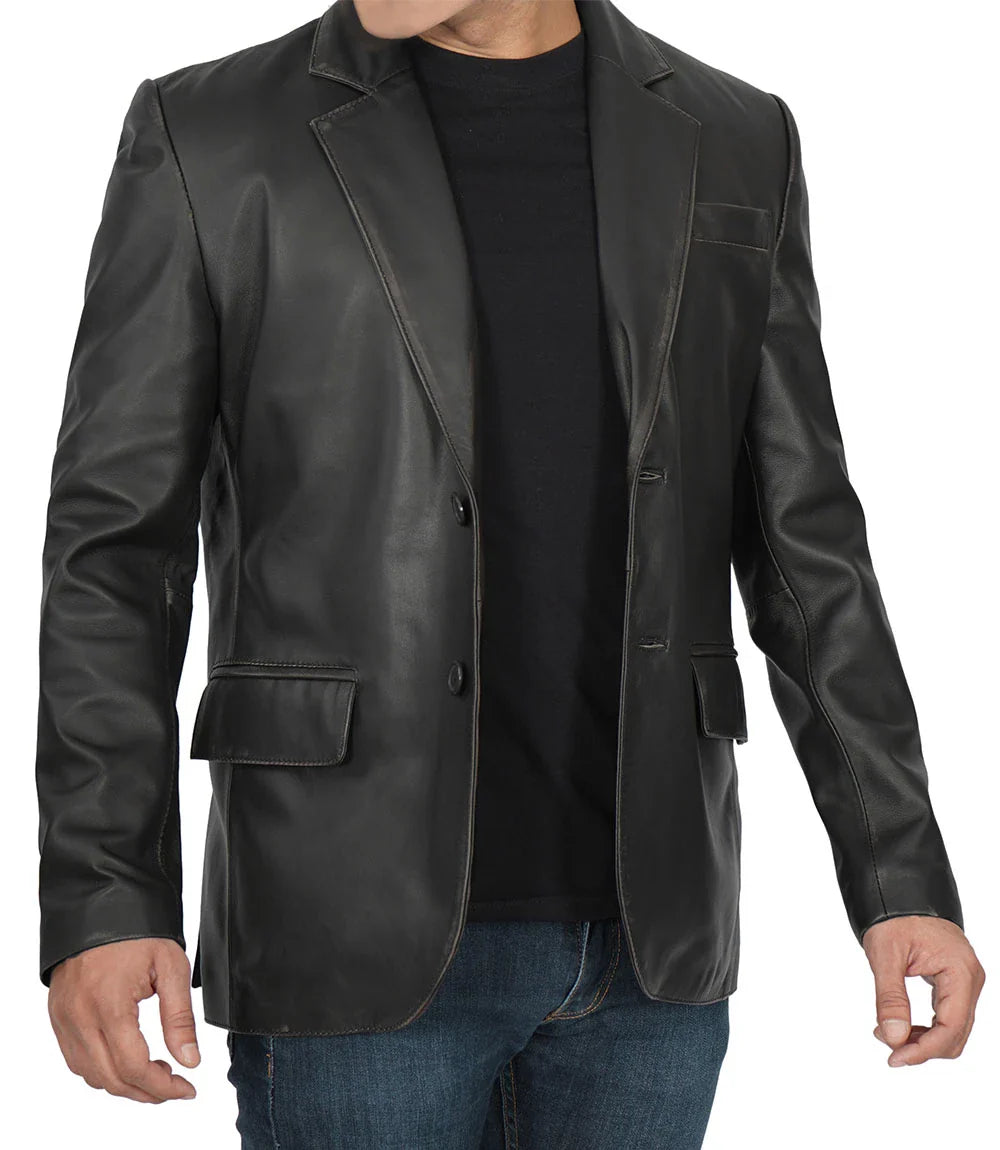 Blazer en cuir noir pour homme