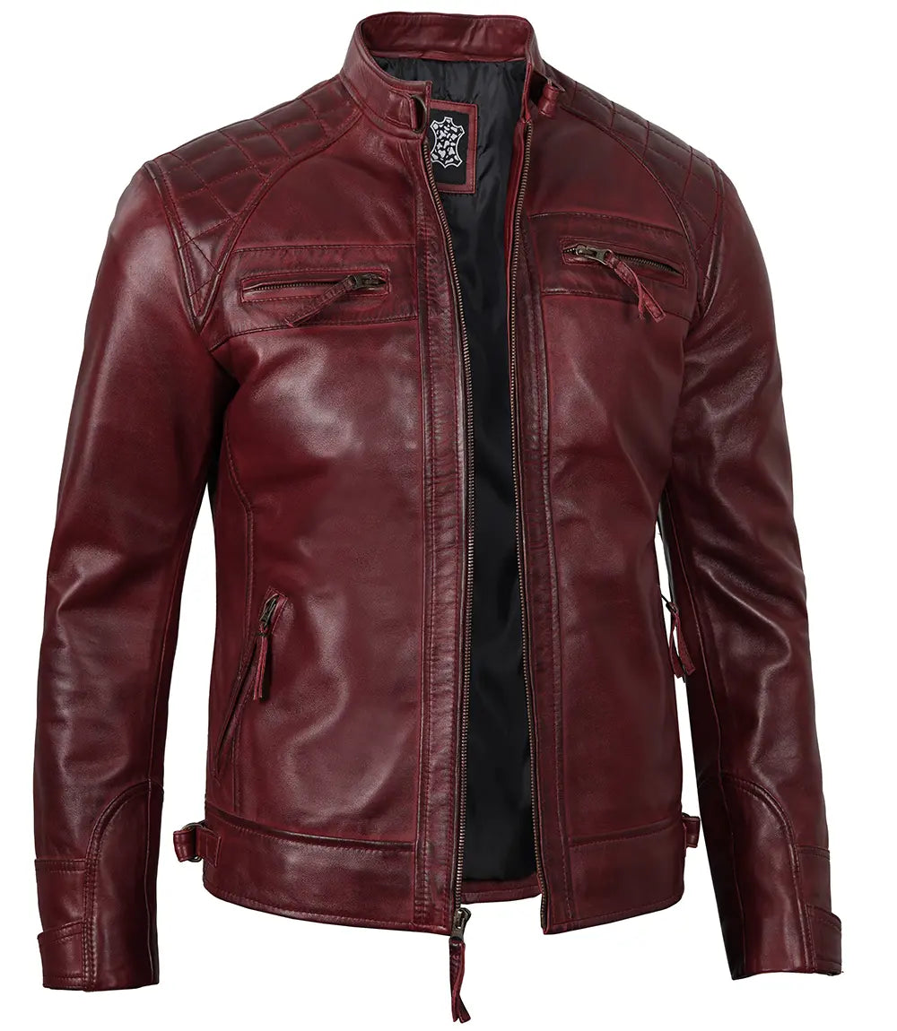 Veste marron en cuir véritable pour homme