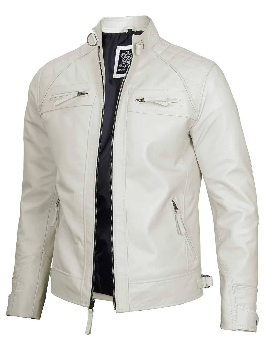 Veste en cuir café racer pour homme