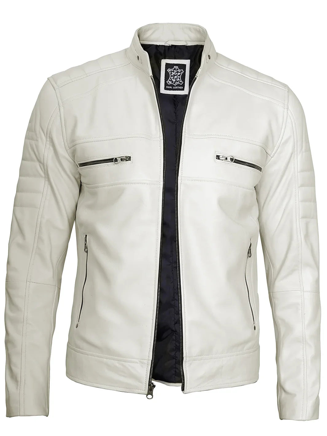 Veste café racer en cuir véritable pour homme