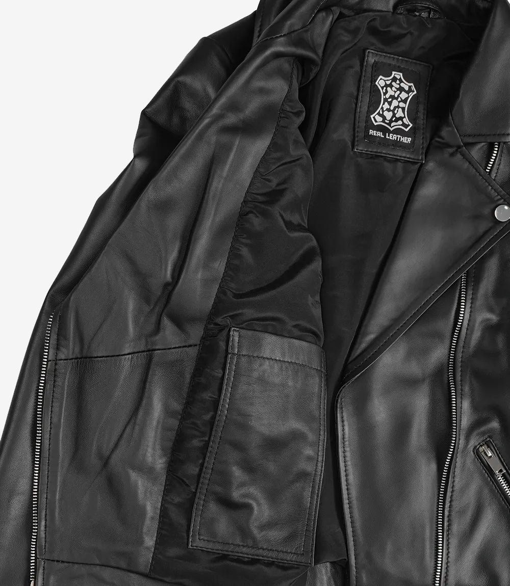 Ninfa Biker Asymétrique Noir Blouson En Cuir