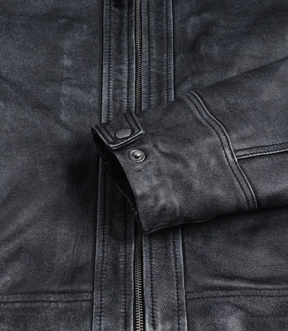 Noir Vieilli Lavé Blouson en Cuir pour Homme