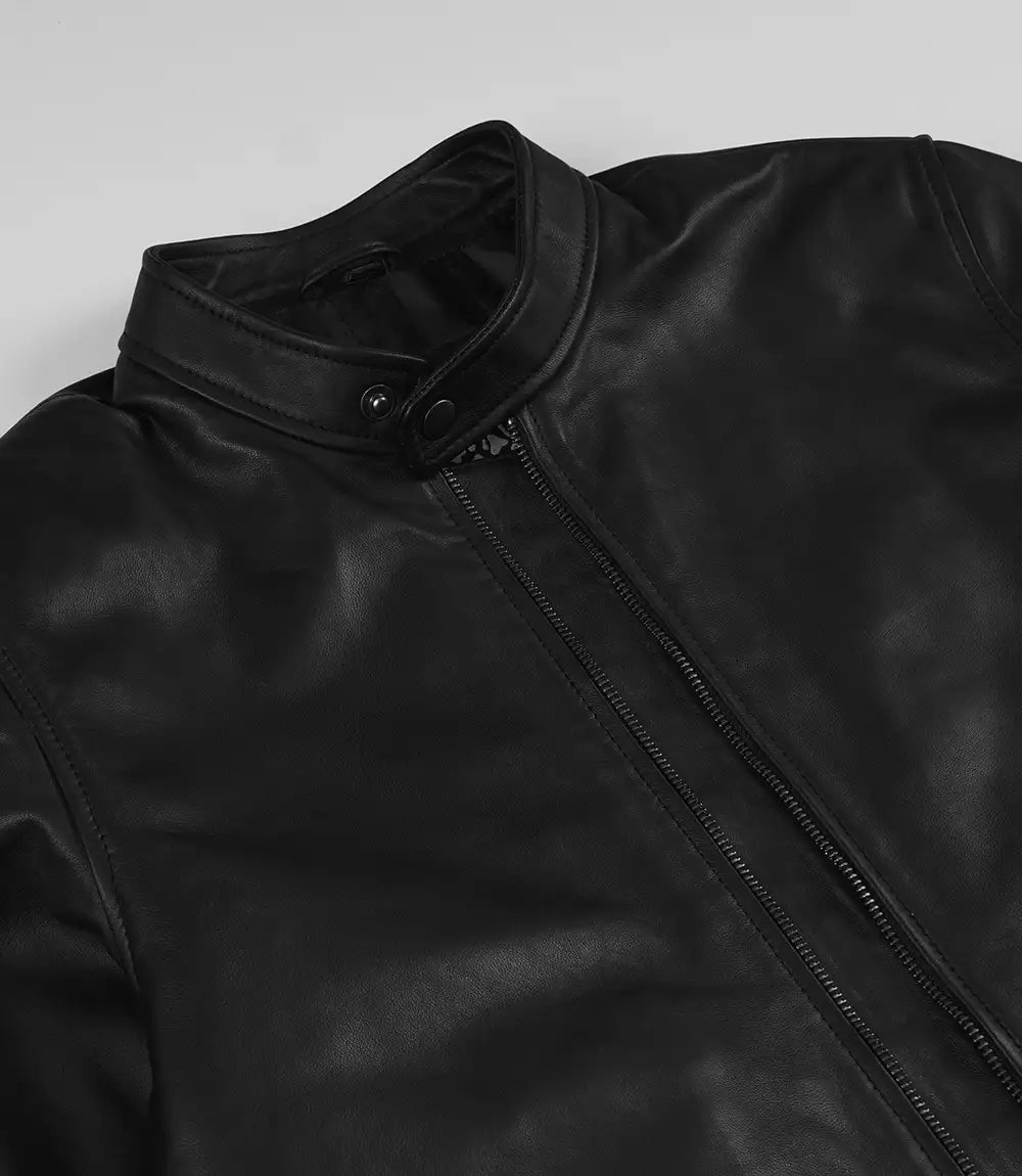 Owen Veste Cafe Racer en cuir véritable noir