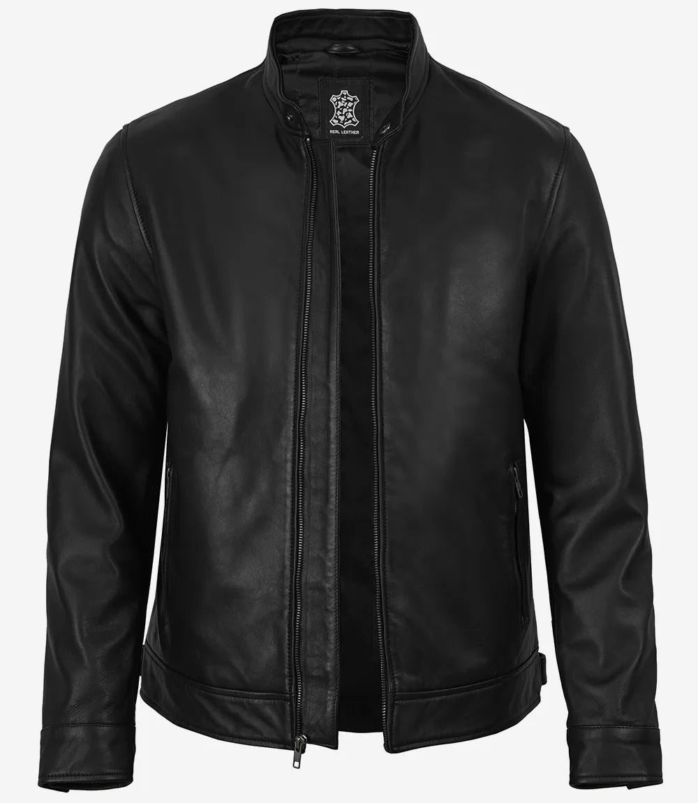 Veste Cafe Racer en cuir noir pour homme