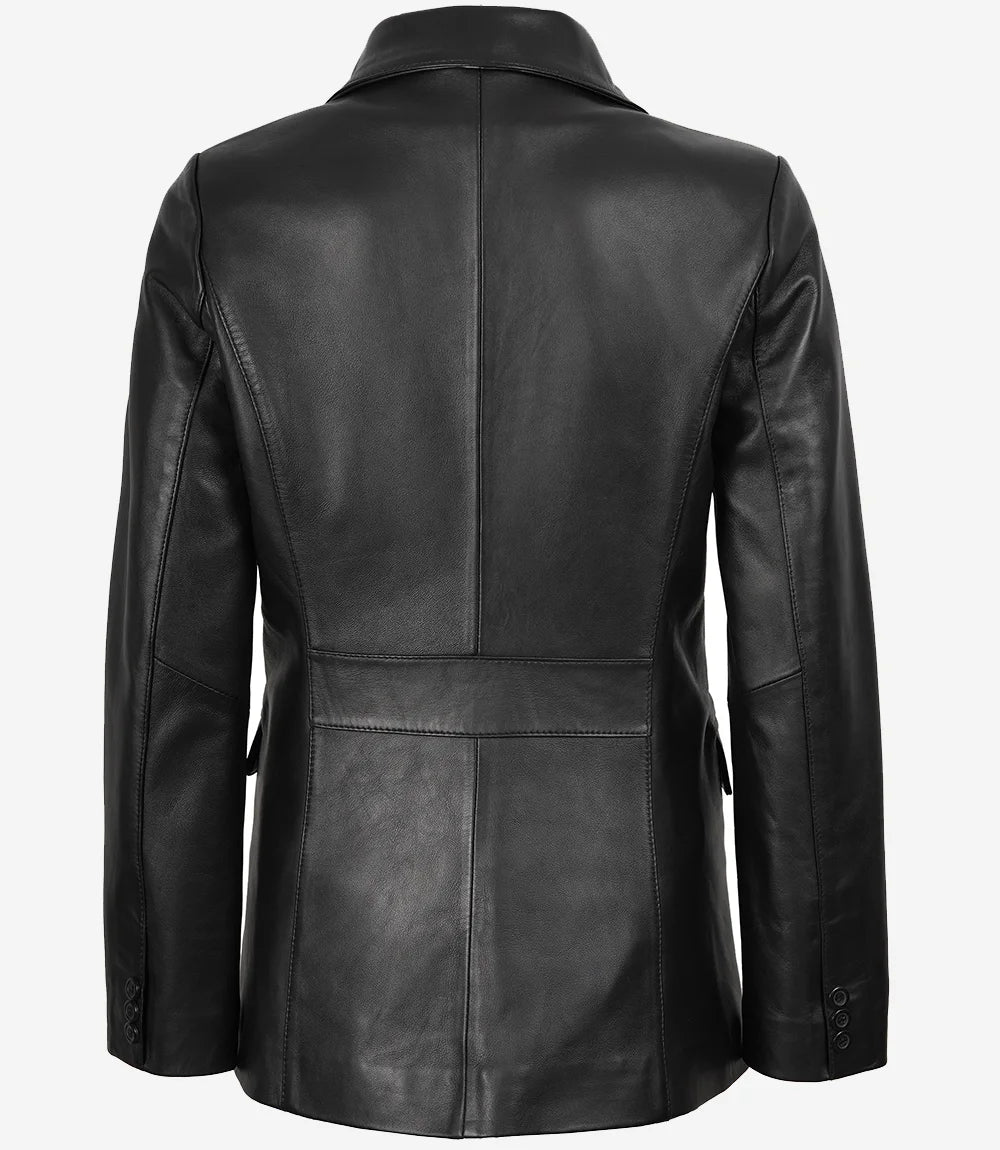 Pour Femme Noir à Deux Boutons Blazer En Cuir