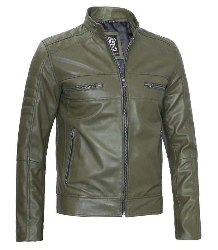 Pour Homme Vert Foncé Véritable Veste en Cuir