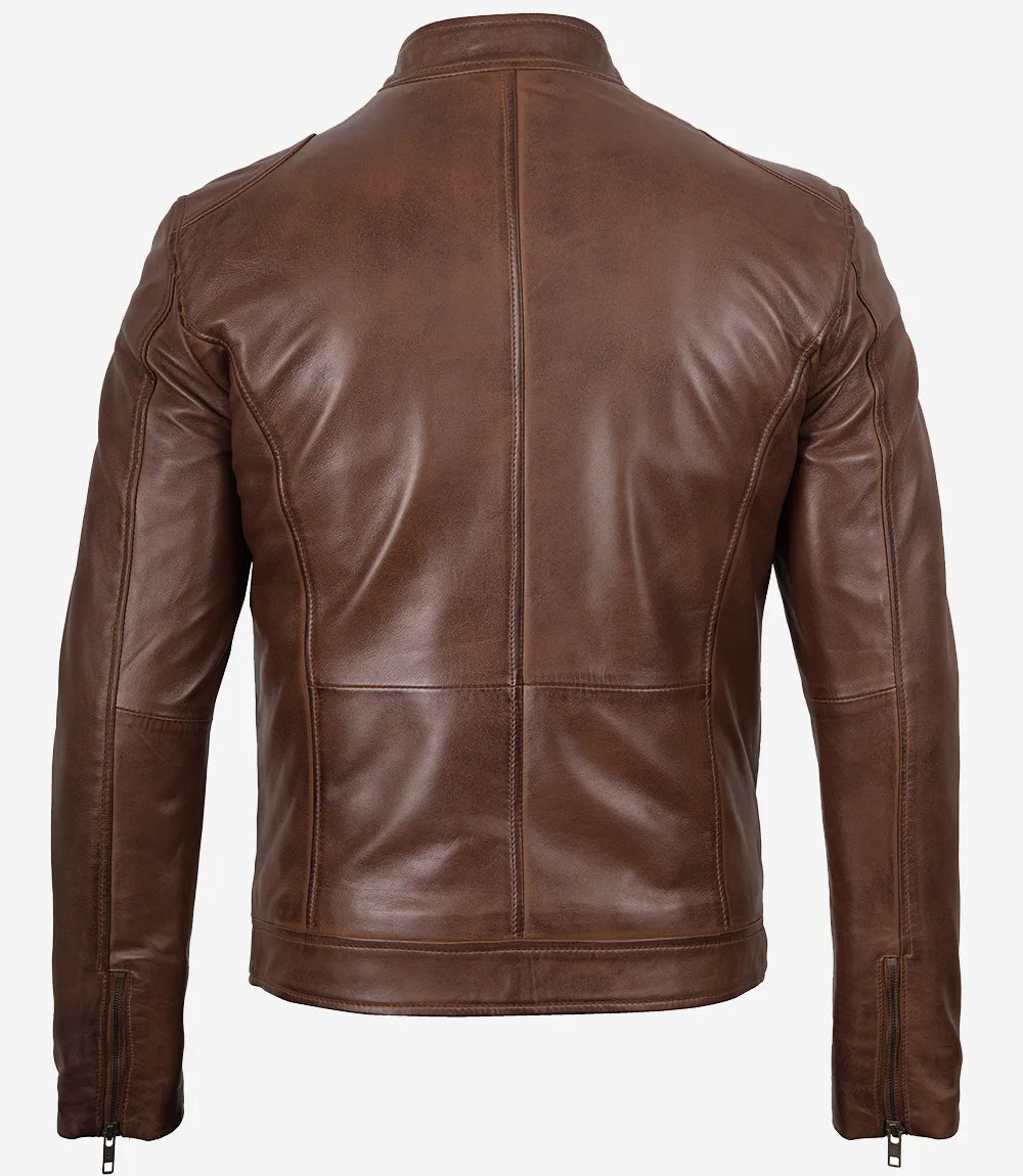 Homme D’agneau Marron Cognac Veste En Cuir