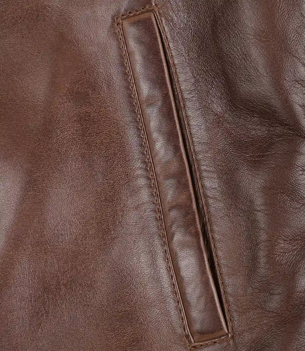 Marron Cognac Pour Homme Véritable Veste Biker En Cuir