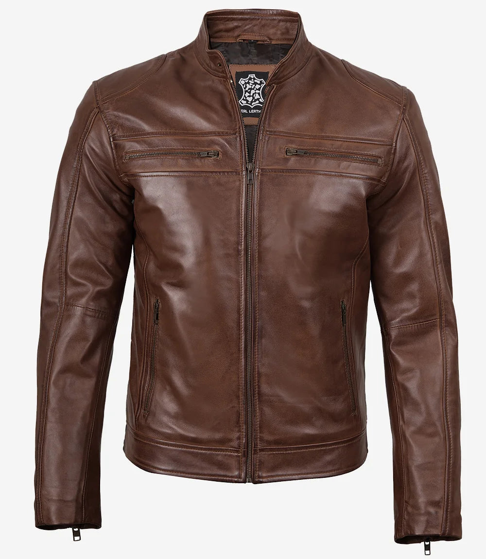 Pour Homme Veste Cafe Racer En Cuir