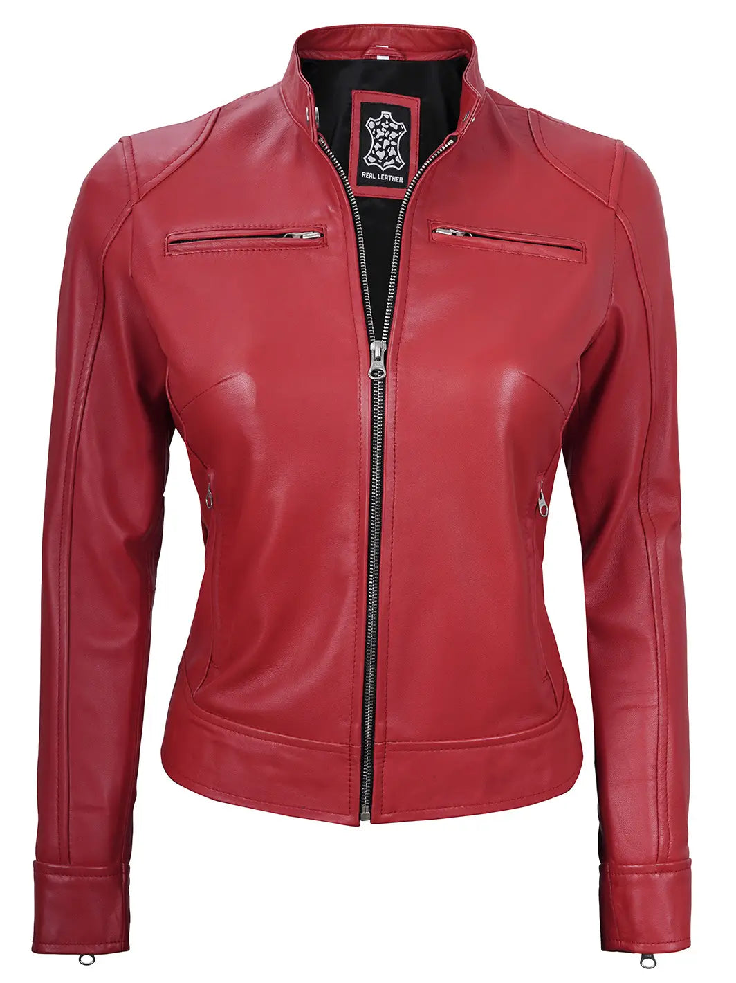 Veste en cuir femme rouge