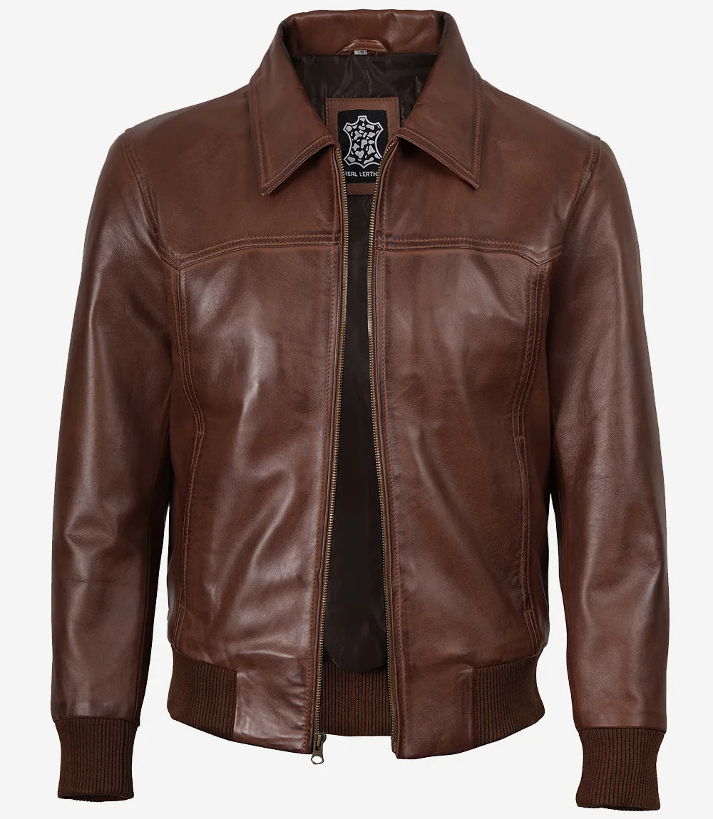 Steven Blouson En Cuir Cognac Homme