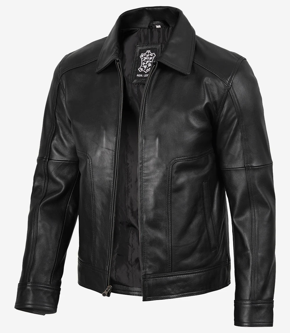 Thomas Veste en cuir véritable vintage noire pour homme