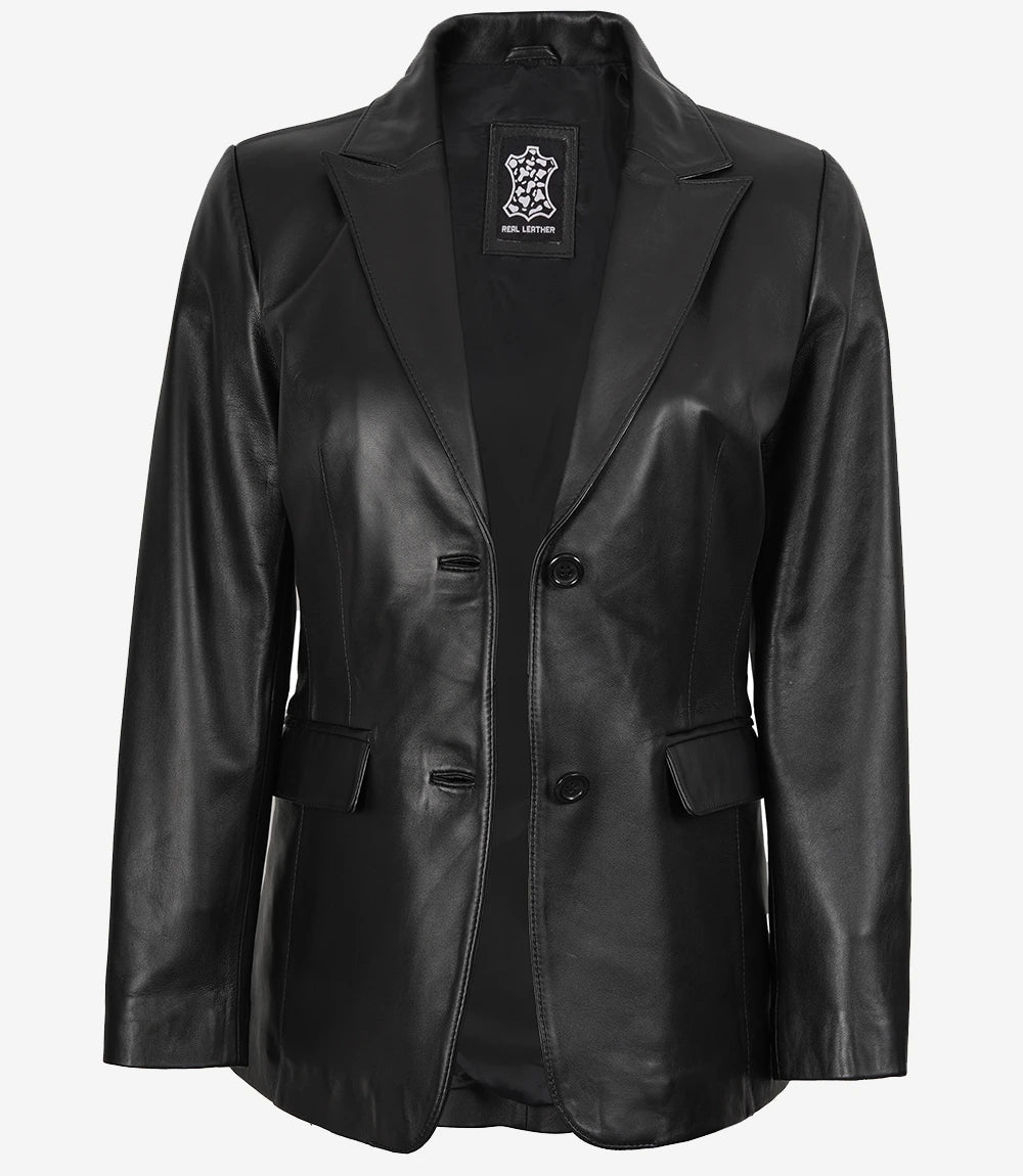 Pour Femme Véritable Noir Blazer En Cuir