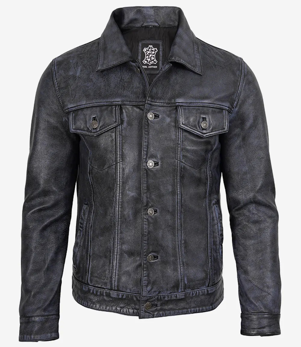 Veste En Cuir Délavé Pour Homme