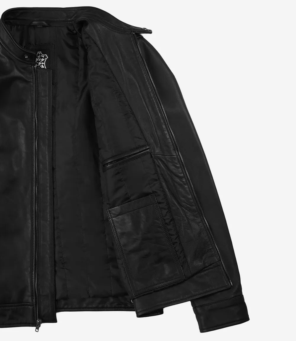 Veste Cafe Racer noir en cuir pour homme