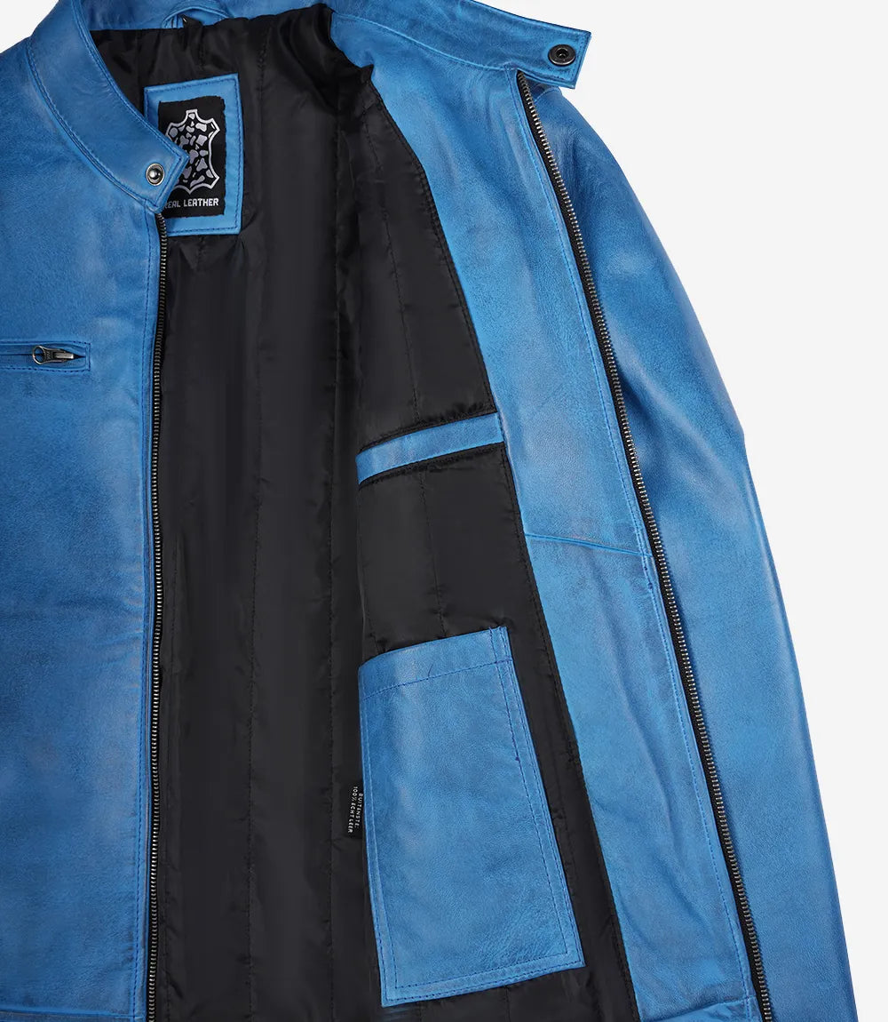 Dodge Veste En Cuir Bleu Pour Homme