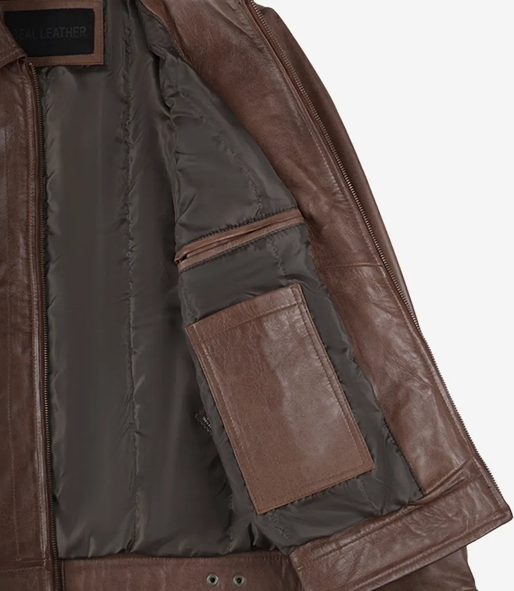 Reeves Veste De Motard En Cuir Véritable Marron Pour Hommes