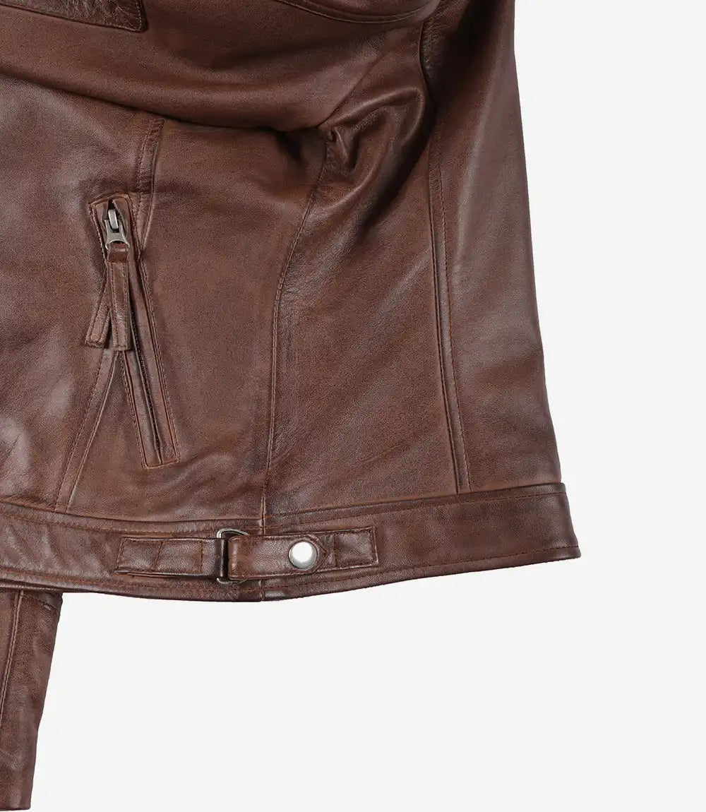 Johnson Blouson Matelassé Café Racer En Cuir Cognac Pour Femme