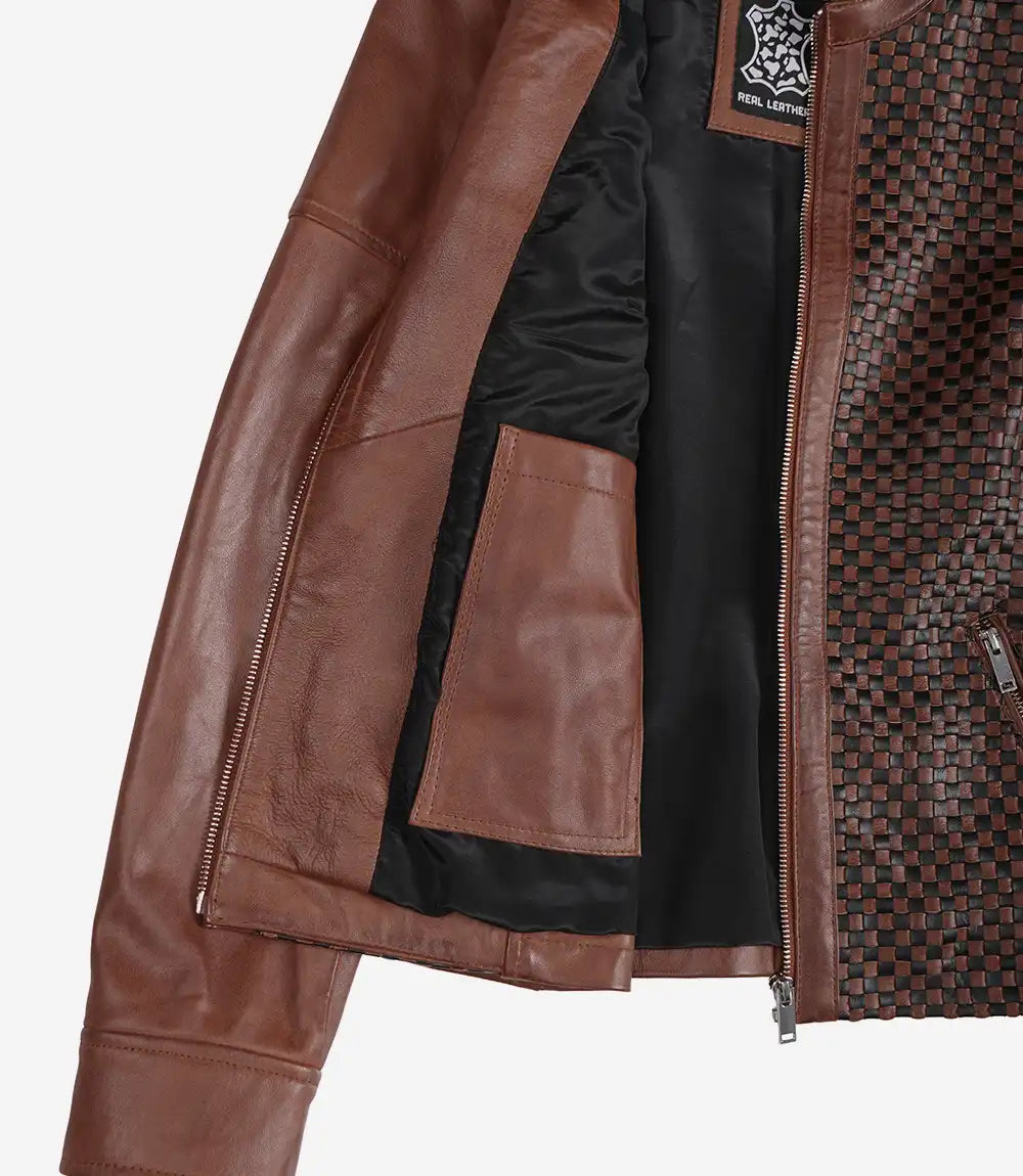 Veste en cuir texturé marron Maude pour femme
