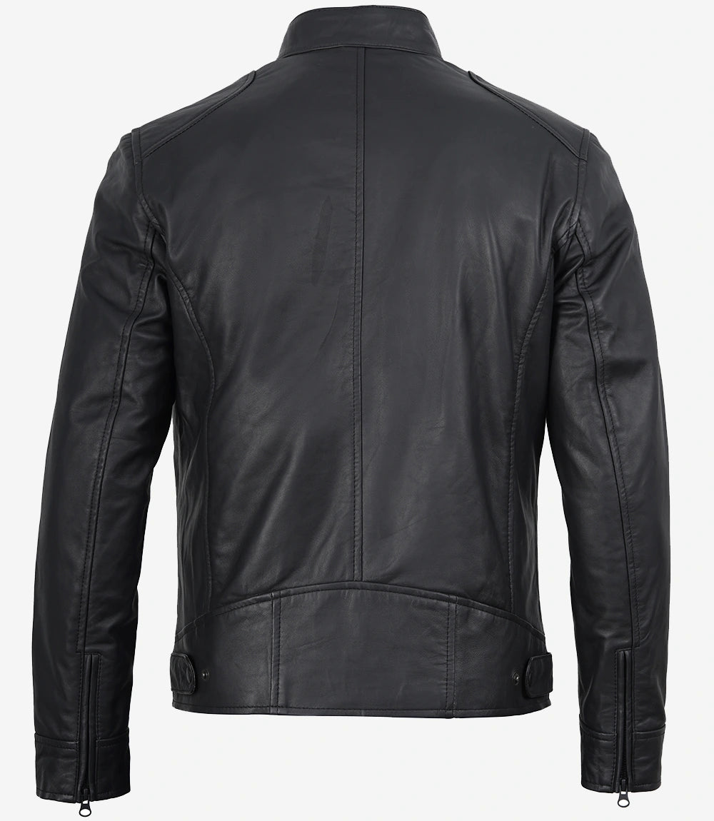 Veste en cuir noir mat pour homme
