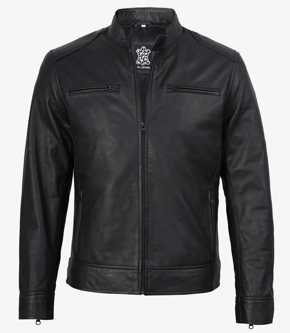 Veste motard en cuir noir mat homme