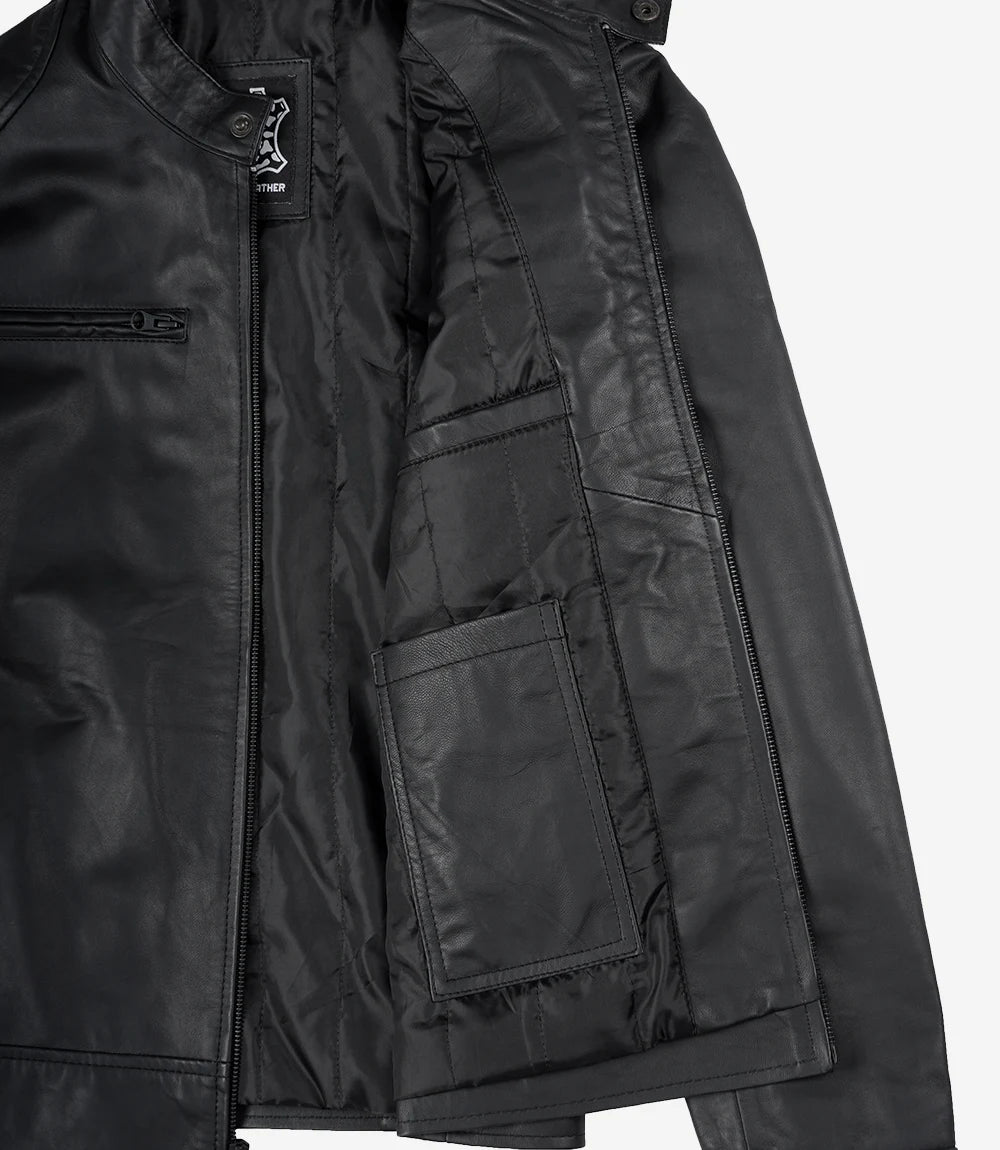 Veste motard en cuir noir mat