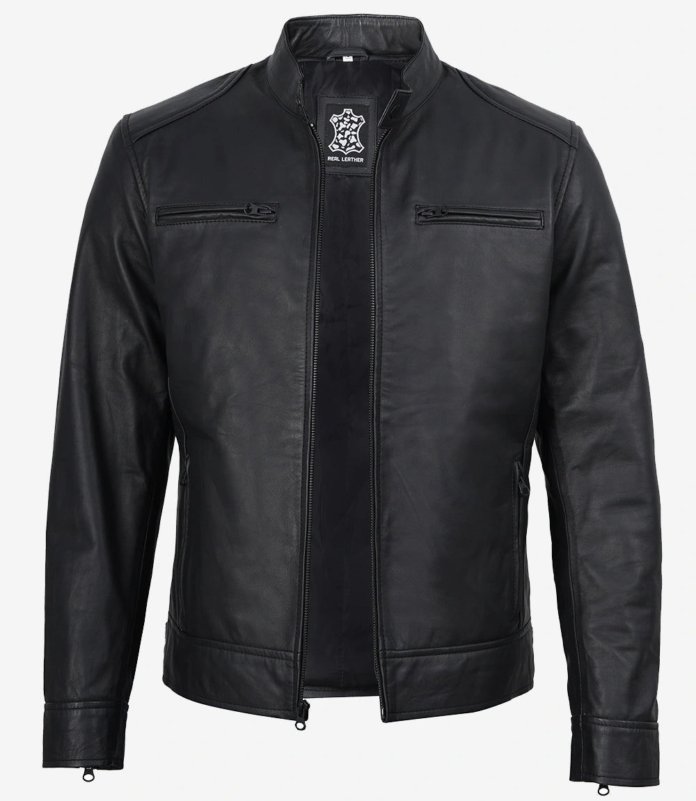 Veste motard en cuir noir mat pour homme