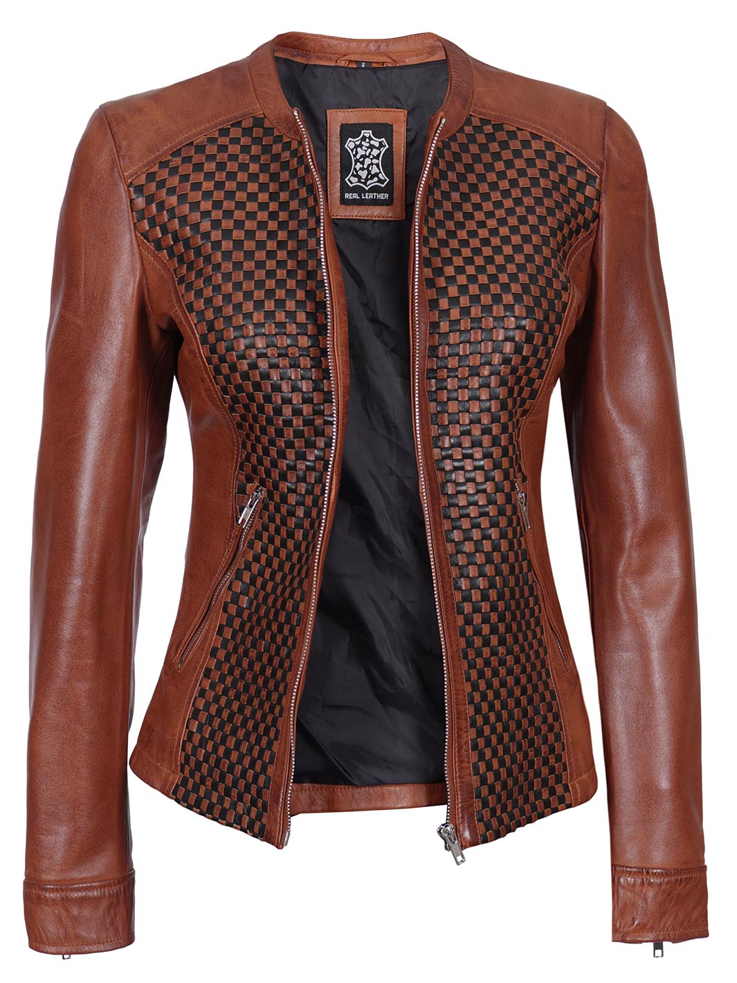 Veste en cuir texturé femme Maude Cognac