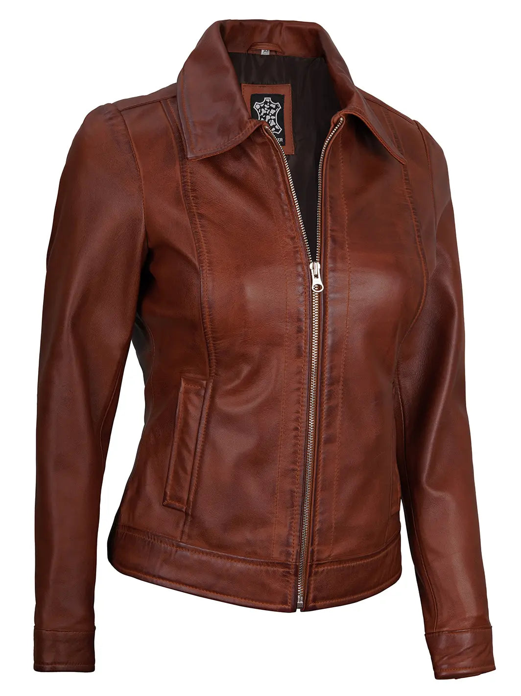 Veste cuir cognac femme