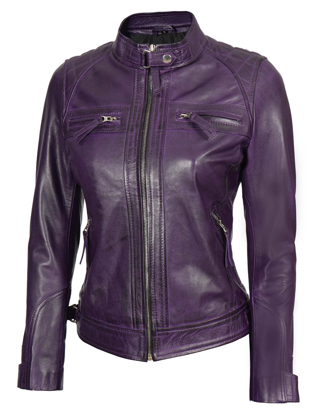 veste en cuir violet