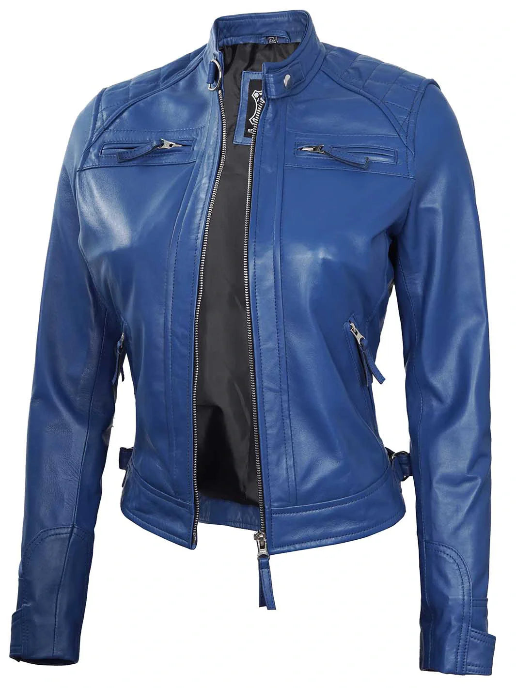 Veste en cuir bleue pour femme