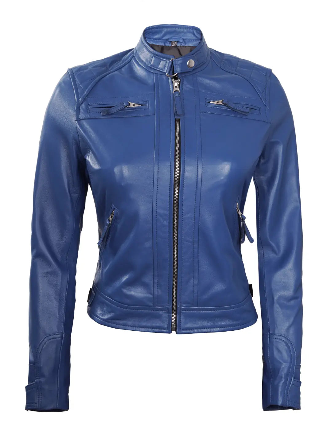 Blouson en cuir bleu café racer