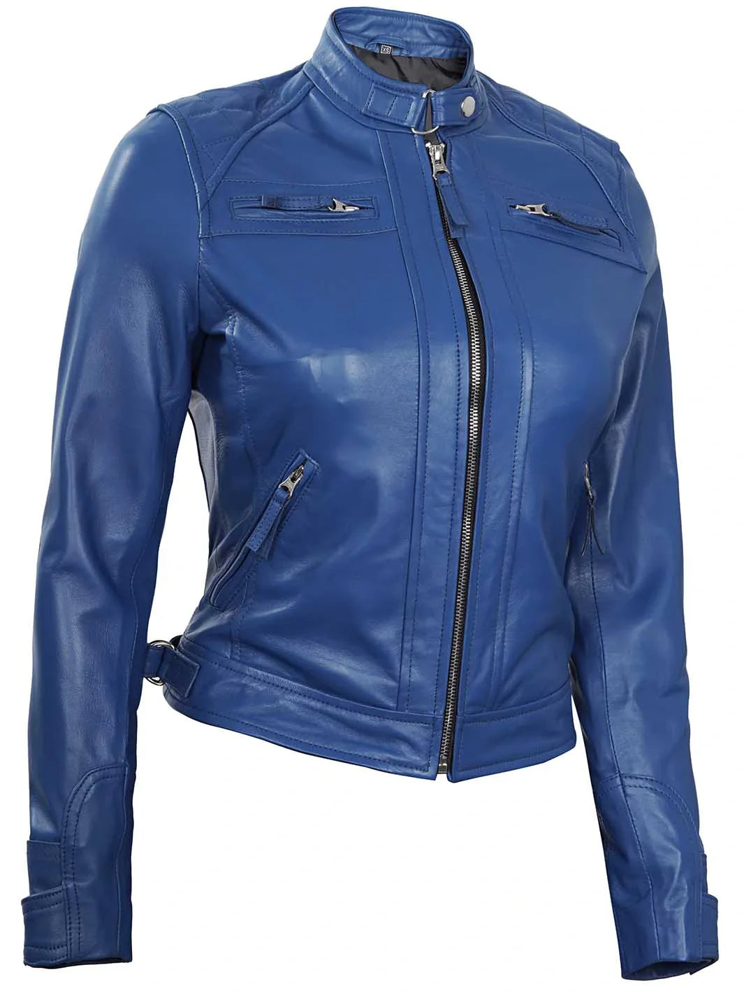Blouson en cuir bleu café racer