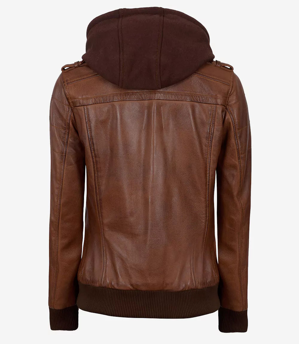 Veste en cuir à capuche pour femme