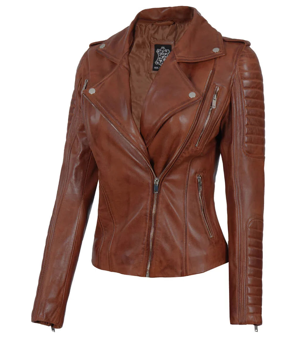 veste en cuir à capuche cognac