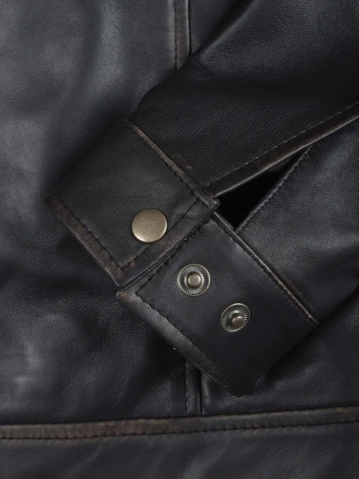 Veste De Moto En Cuir Marron Foncé Pour Homme
