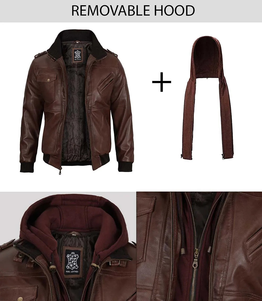 veste en cuir à capuche homme