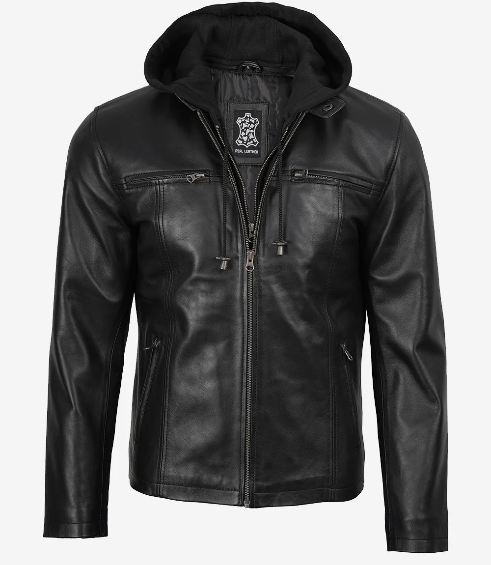 veste en cuir à capuche pour homme