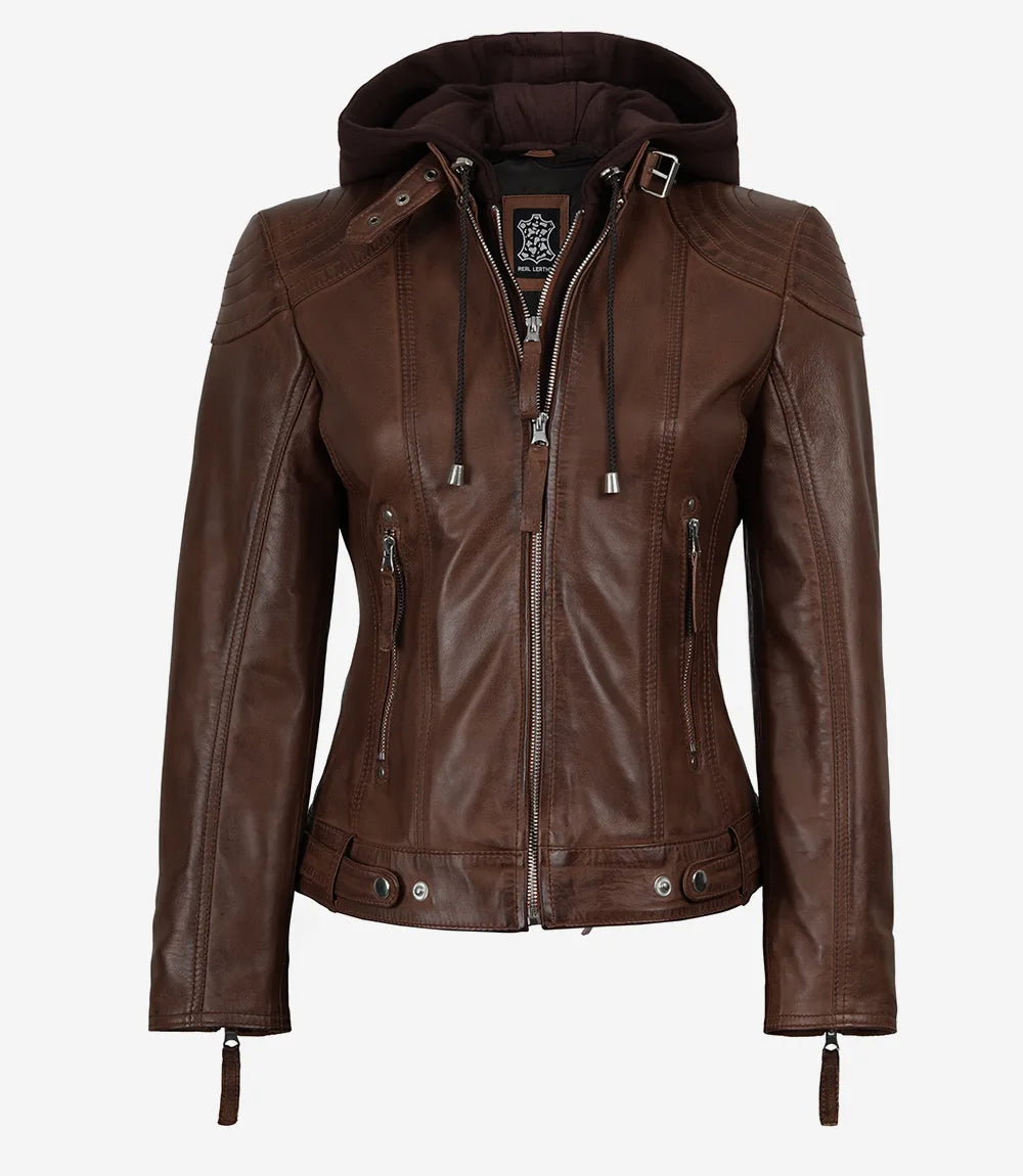 Femmes Cognac Véritable Cuir Veste