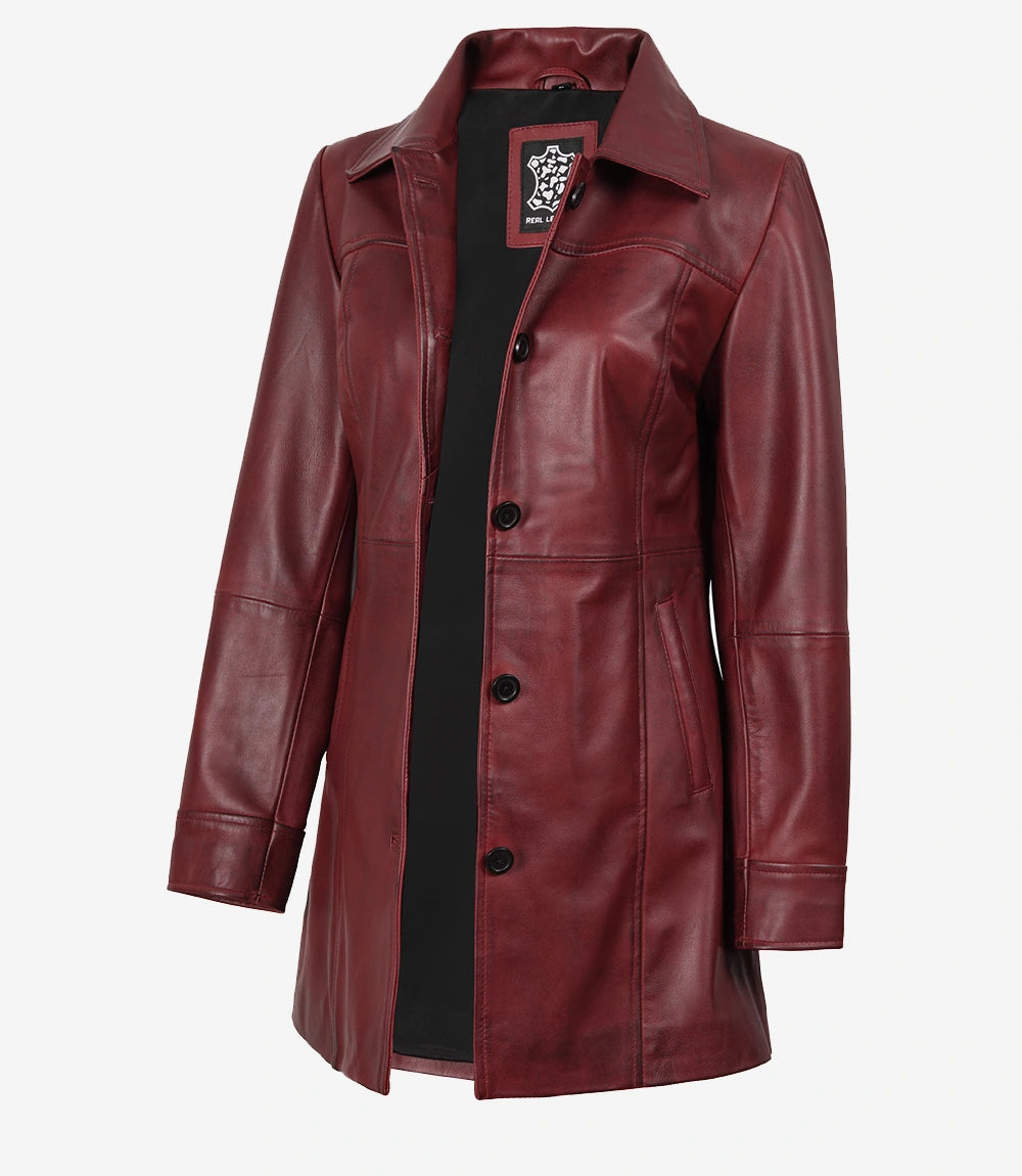 Manteau en cuir violet pour femme