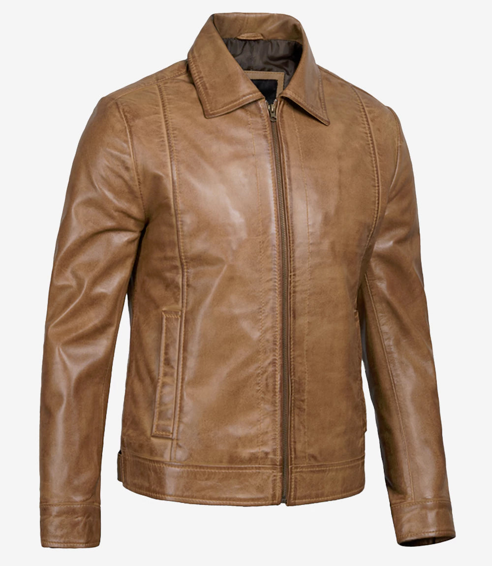 Classique Moto Camel Veste en cuir homme